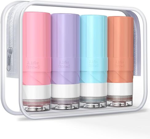 Travel Bottles for Toiletries, 3oz (4 Pack) Travel Size Containers BPA Free Leak Proof Squeezable Silicone Travel Size Containers for Cosmetic Shampoo and Lotion, Travel Essentials for Women in Saudi Arabia