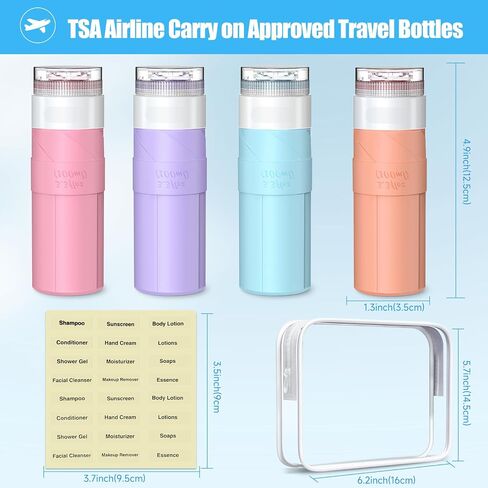 Travel Bottles for Toiletries, 3oz (4 Pack) Travel Size Containers BPA Free Leak Proof Squeezable Silicone Travel Size Containers for Cosmetic Shampoo and Lotion, Travel Essentials for Women in Saudi Arabia