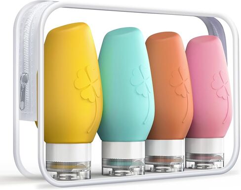 Travel Bottles for Toiletries, 3oz (4 Pack) Travel Size Containers BPA Free Leak Proof Squeezable Silicone Travel Size Containers for Cosmetic Shampoo and Lotion, Travel Essentials for Women in Saudi Arabia