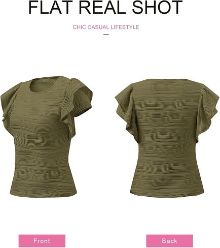 SHEWIN Womens Tops Casual Crewneck Ruffle Short Sleeve T Shirts Slim Fit Dressy Blouses in Saudi Arabia