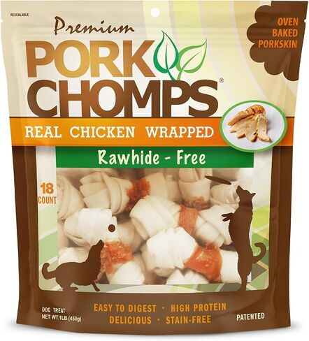 Pork Chomps Baked Pork Skin Dog Chews, 2.5-inch Mini Knots, Bacon Flavor Strip, 12 Count in Saudi Arabia