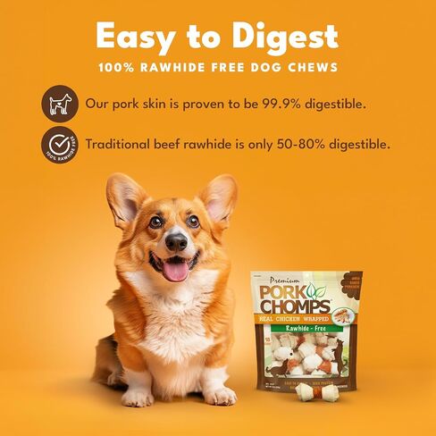 Pork Chomps Baked Pork Skin Dog Chews, 2.5-inch Mini Knots, Bacon Flavor Strip, 12 Count in Saudi Arabia