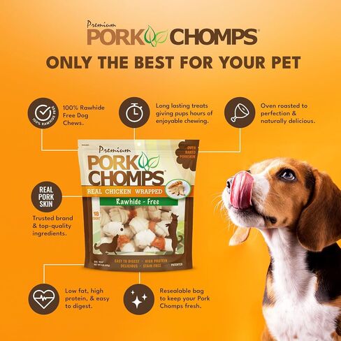 Pork Chomps Baked Pork Skin Dog Chews, 2.5-inch Mini Knots, Bacon Flavor Strip, 12 Count in Saudi Arabia