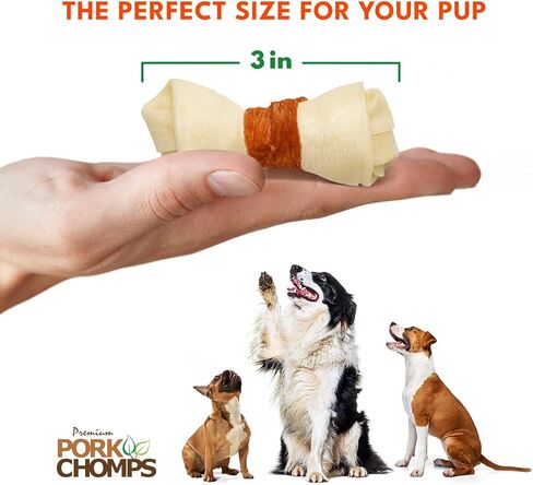Pork Chomps Baked Pork Skin Dog Chews, 2.5-inch Mini Knots, Bacon Flavor Strip, 12 Count in Saudi Arabia