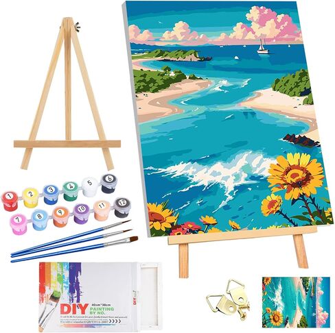 مجموعة الطلاء بالأرقام من DOMROM للبالغين مع إطار - نسر، حيوانات، طلاء سهل بالأرقام، طيور، قماش مؤطر، صناعة يدوية من الأكريليك للفنون والحرف اليدوية للبالغين لديكور المنزل (12 × 16 بوصة) in Kuwait