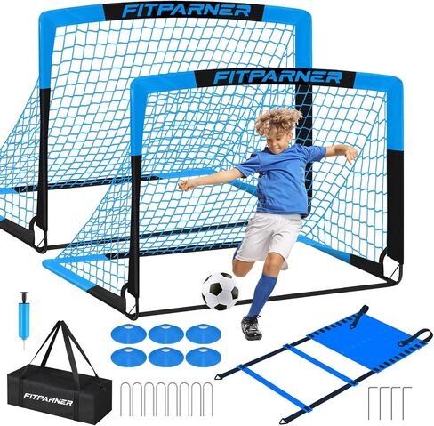 Soccer Goals for Backyard Set - 2 Set of 5X3.6 ft Portable Pop Up Soccer Nets - Indoor or Outdoor Folding Soccer Training Equipment with 20 ft Agility Ladder, Soccer - Great for Kids and Adults Games in Saudi Arabia