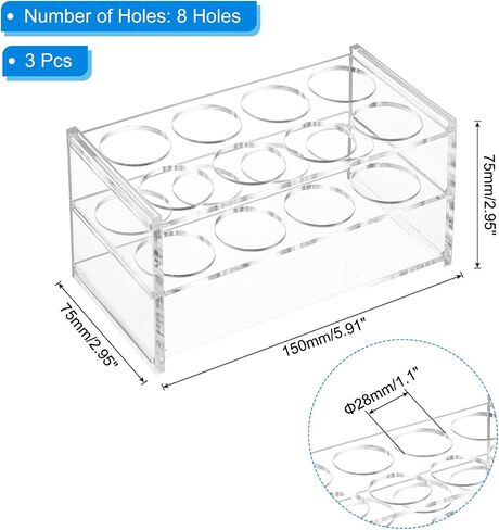 PATIKIL 8 Holes Tube Rack, 2Pcs 28mm Round Hole Acrylic Tube Holder Stand Suitable for Less Than 28mm Dia Tube for Laboratory Scientific Experiments, Clear in Saudi Arabia
