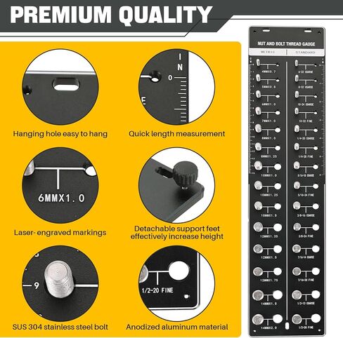 مدقق خيط صامولة ومسمار DASBET 28 مدقق خيط، حجم الخيط مدقق حجم الترباس ومقياس الخيط مع 14 مقياس قياسي و14 متري ومعرف صامولة مع مسطرة بوصة وسنتيمتر، أسود in Kuwait