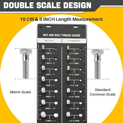 مدقق خيط صامولة ومسمار DASBET 28 مدقق خيط، حجم الخيط مدقق حجم الترباس ومقياس الخيط مع 14 مقياس قياسي و14 متري ومعرف صامولة مع مسطرة بوصة وسنتيمتر، أسود in Kuwait