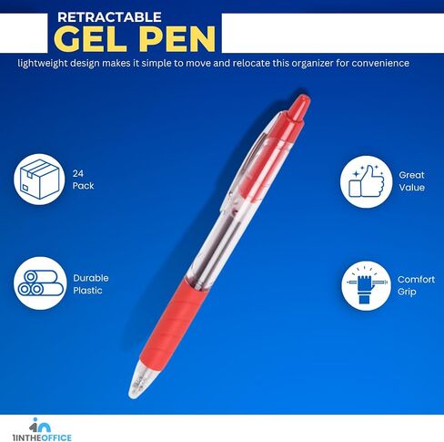 1InTheOffice Retractable Gel Pens, Rollerball, Medium Point 0.7mm, Red Ink, 12 Pack in Saudi Arabia
