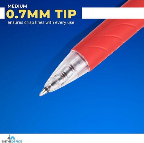 1InTheOffice Retractable Gel Pens, Rollerball, Medium Point 0.7mm, Red Ink, 12 Pack in Saudi Arabia