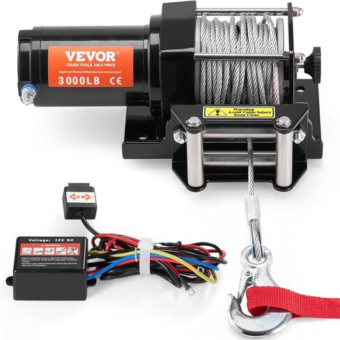 VEVOR ATV Winch, 3000 lb Electric Winch, 12V Small ATV UTV Winch with 3/16 in x 39 ft Steel Cable Roller Fairlead Wired Remote Control, IP55 Waterproof for Towing UTV ATV Car Vehicle Off-Road in Saudi Arabia