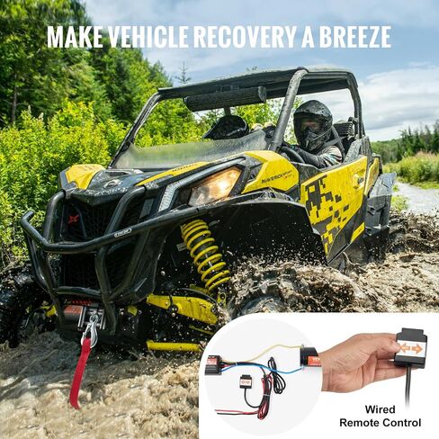 VEVOR ATV Winch, 3000 lb Electric Winch, 12V Small ATV UTV Winch with 3/16 in x 39 ft Steel Cable Roller Fairlead Wired Remote Control, IP55 Waterproof for Towing UTV ATV Car Vehicle Off-Road in Saudi Arabia