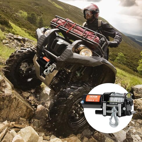 VEVOR ATV Winch, 3000 lb Electric Winch, 12V Small ATV UTV Winch with 3/16 in x 39 ft Steel Cable Roller Fairlead Wired Remote Control, IP55 Waterproof for Towing UTV ATV Car Vehicle Off-Road in Saudi Arabia