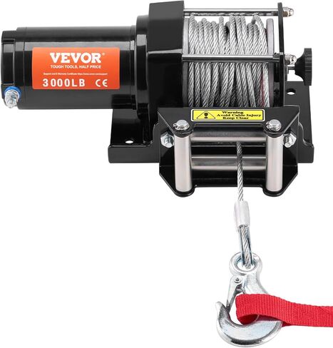 VEVOR ATV Winch, 3000 lb Electric Winch, 12V Small ATV UTV Winch with 3/16 in x 39 ft Steel Cable Roller Fairlead Wired Remote Control, IP55 Waterproof for Towing UTV ATV Car Vehicle Off-Road in Saudi Arabia