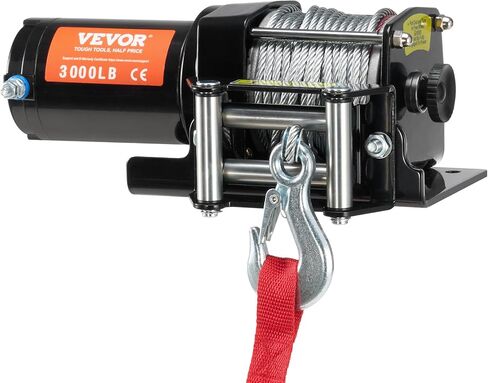 VEVOR ATV Winch, 3000 lb Electric Winch, 12V Small ATV UTV Winch with 3/16 in x 39 ft Steel Cable Roller Fairlead Wired Remote Control, IP55 Waterproof for Towing UTV ATV Car Vehicle Off-Road in Saudi Arabia