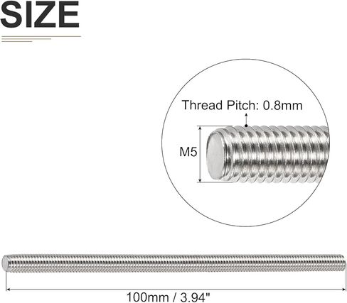 M5x0.8x100mm(DxPxL) Fully Threaded Rod - 12Pack - Good for Machinery - 304 Stainless Steel Right Hand Thread Rods Bar Studs - Silver in Saudi Arabia