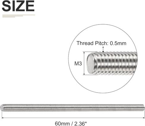 M5x0.8x100mm(DxPxL) Fully Threaded Rod - 12Pack - Good for Machinery - 304 Stainless Steel Right Hand Thread Rods Bar Studs - Silver in Saudi Arabia
