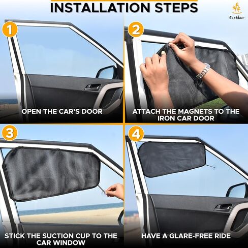 EcoNour Car Driver Front Window Sun Shade | Magnetic Window Curtain Protects from Harmful Sun Rays for Drivers | Side Window Screen Sunshade for Cars Prevents Sun Damage | Black (1-Piece) in Saudi Arabia