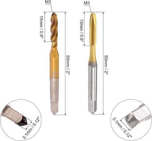 uxcell Spiral Point Plug Threading Tap M3 x 0.5 Thread, Ground Threads H2 3 Flutes, High Speed Steel HSS 6542, Titanium Coated, Round Shank with Square End, 4pcs in Saudi Arabia