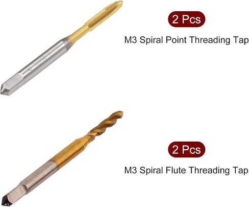 uxcell Spiral Point Plug Threading Tap M3 x 0.5 Thread, Ground Threads H2 3 Flutes, High Speed Steel HSS 6542, Titanium Coated, Round Shank with Square End, 4pcs in Saudi Arabia