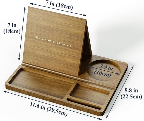 NiHome Bamboo Wooden Book Stand Holder with Triangle Design for Spine-Friendly Book Resting, Natural Finish Multipurpose Organizer with Detachable Magnetic Base for Glasses, Pens, Smartphone and More in Saudi Arabia