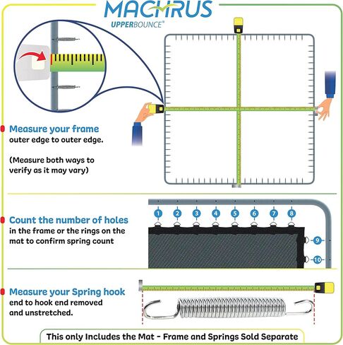 حصيرة استبدال الترامبولين ذات الارتداد العلوي من Machrus مع 84 حلقة على شكل حرف V متينة - حصيرة القفز متوافقة مع إطار مربع مقاس 13 × 13 قدم ونوابض 7.5 بوصة - حصيرة PP متينة ذات مرونة عالية - مقاومة للأشعة فوق البنفسجية والماء in Kuwait