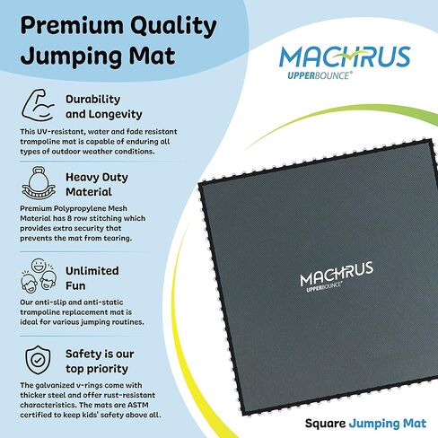 حصيرة استبدال الترامبولين ذات الارتداد العلوي من Machrus مع 84 حلقة على شكل حرف V متينة - حصيرة القفز متوافقة مع إطار مربع مقاس 13 × 13 قدم ونوابض 7.5 بوصة - حصيرة PP متينة ذات مرونة عالية - مقاومة للأشعة فوق البنفسجية والماء in Kuwait