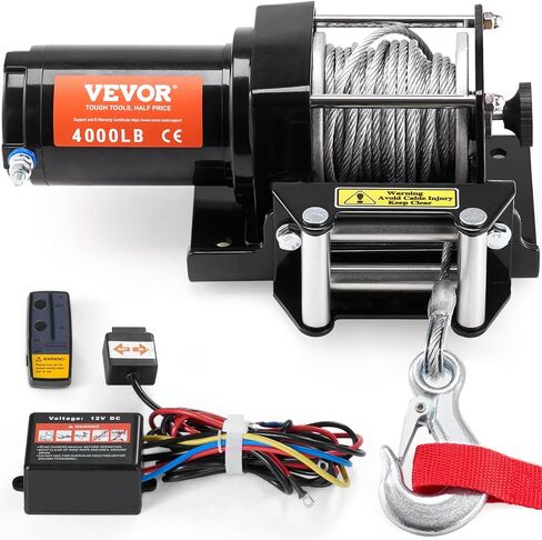 VEVOR ATV Winch, 3000 lb Electric Winch, 12V Small ATV UTV Winch with 3/16 in x 39 ft Steel Cable Roller Fairlead Wired Remote Control, IP55 Waterproof for Towing UTV ATV Car Vehicle Off-Road in Saudi Arabia