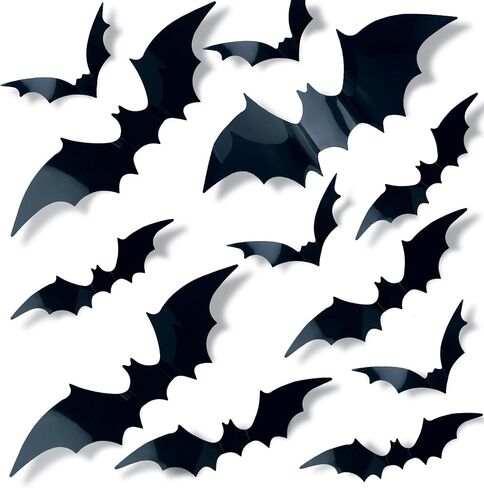 Halloween Decorations, 60 PCS 3D Bats Decoration, 4 Different Sizes Realistic PVC Scary Black Bat Sticker for Halloween Decorations Indoor, DIY Halloween Bat Wall Decal Decor Party Supplies in Saudi Arabia