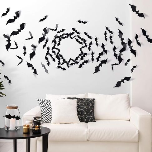 Halloween Decorations, 60 PCS 3D Bats Decoration, 4 Different Sizes Realistic PVC Scary Black Bat Sticker for Halloween Decorations Indoor, DIY Halloween Bat Wall Decal Decor Party Supplies in Saudi Arabia