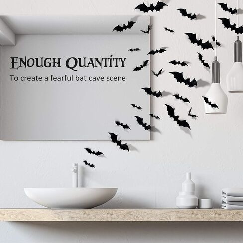Halloween Decorations, 60 PCS 3D Bats Decoration, 4 Different Sizes Realistic PVC Scary Black Bat Sticker for Halloween Decorations Indoor, DIY Halloween Bat Wall Decal Decor Party Supplies in Saudi Arabia