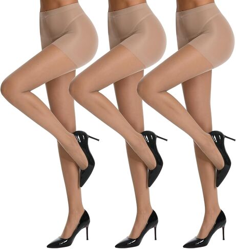 جوارب طويلة نسائية شفافة 10D، جوارب طويلة شفافة للغاية للنساء مع أصابع معززة، 3 أزواج in Kuwait