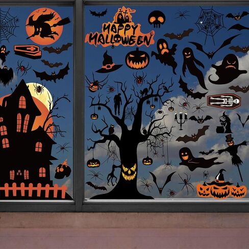 Halloween Window Clings Decorations for Glass Window, 8 Sheets Halloween Window Decals Stickers for Haunted Hous, Spooky Tree Decals for Halloween Party Decoration Glass Windom Indoor in Saudi Arabia