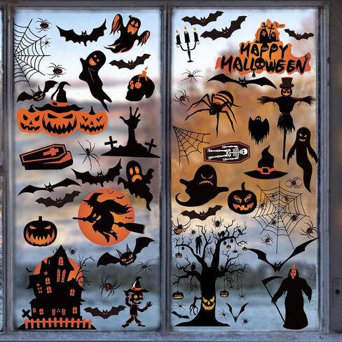 Halloween Window Clings Decorations for Glass Window, 8 Sheets Halloween Window Decals Stickers for Haunted Hous, Spooky Tree Decals for Halloween Party Decoration Glass Windom Indoor in Saudi Arabia