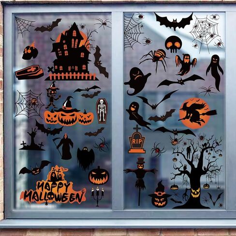 Halloween Window Clings Decorations for Glass Window, 8 Sheets Halloween Window Decals Stickers for Haunted Hous, Spooky Tree Decals for Halloween Party Decoration Glass Windom Indoor in Saudi Arabia
