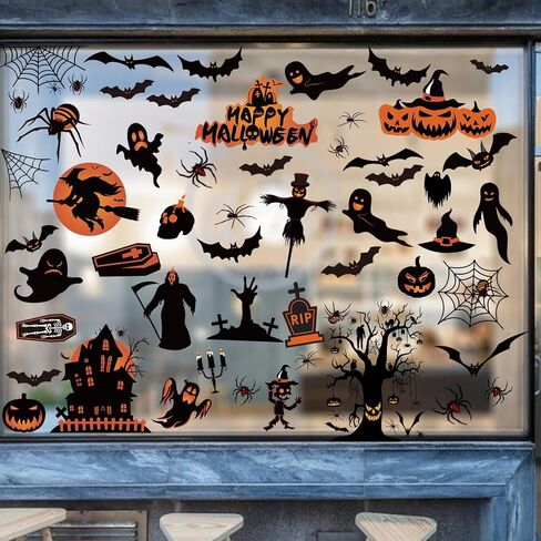 Halloween Window Clings Decorations for Glass Window, 8 Sheets Halloween Window Decals Stickers for Haunted Hous, Spooky Tree Decals for Halloween Party Decoration Glass Windom Indoor in Saudi Arabia