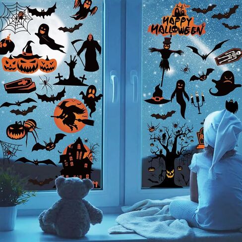 Halloween Window Clings Decorations for Glass Window, 8 Sheets Halloween Window Decals Stickers for Haunted Hous, Spooky Tree Decals for Halloween Party Decoration Glass Windom Indoor in Saudi Arabia