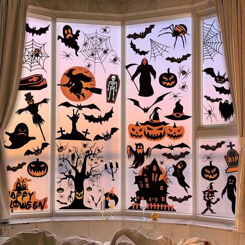 Halloween Window Clings Decorations for Glass Window, 8 Sheets Halloween Window Decals Stickers for Haunted Hous, Spooky Tree Decals for Halloween Party Decoration Glass Windom Indoor in Saudi Arabia