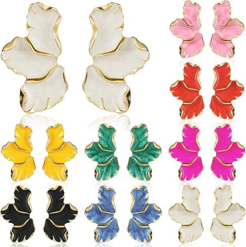 8 Pairs Vintage Flower Earrings Studs Exaggerated Oversized Large Chunky Daisy Flower Earrings Elegant Floral Statement Earrings for Women Girls Jewelry Gifts, 8 Colors in Saudi Arabia