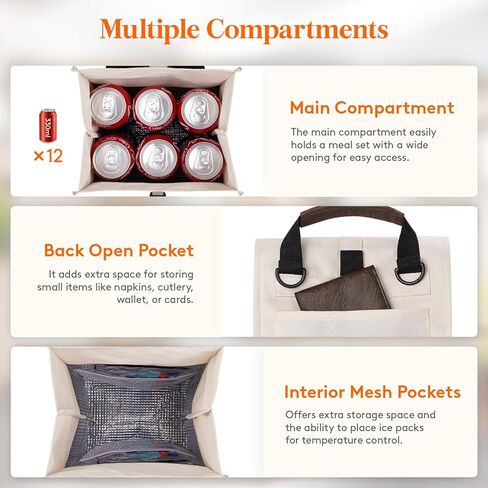 حقيبة غداء معزولة من لايف ويت، صندوق غداء قابل لإعادة الاستخدام للرجال والنساء البالغين مع حزام كتف قابل للتعديل، حقيبة تبريد قابلة للطي مانعة للتسرب للعمل المكتبي، 8 لتر، بيج in Kuwait