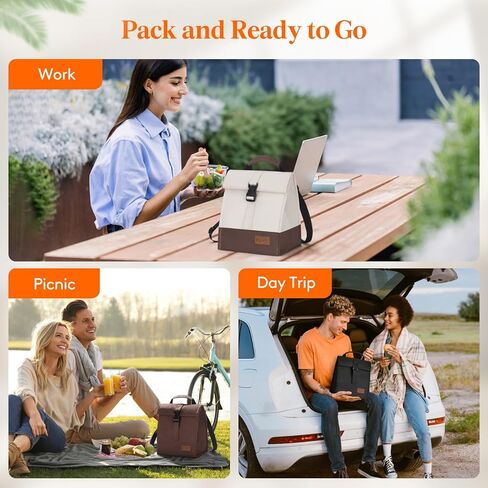 حقيبة غداء معزولة من لايف ويت، صندوق غداء قابل لإعادة الاستخدام للرجال والنساء البالغين مع حزام كتف قابل للتعديل، حقيبة تبريد قابلة للطي مانعة للتسرب للعمل المكتبي، 8 لتر، بيج in Kuwait