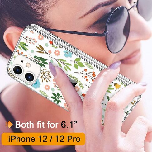 حافظة GiiKa لهاتف iPhone 12، حافظة iPhone 12 Pro مع واقي شاشة، حافظة شفافة واقية لكامل الجسم بزهور للفتيات والنساء مقاومة للصدمات مع غطاء ممتص للصدمات من مادة TPU لهاتف iPhone 12، زهور صغيرة in Kuwait
