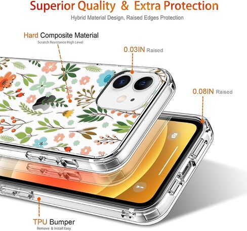 حافظة GiiKa لهاتف iPhone 12، حافظة iPhone 12 Pro مع واقي شاشة، حافظة شفافة واقية لكامل الجسم بزهور للفتيات والنساء مقاومة للصدمات مع غطاء ممتص للصدمات من مادة TPU لهاتف iPhone 12، زهور صغيرة in Kuwait
