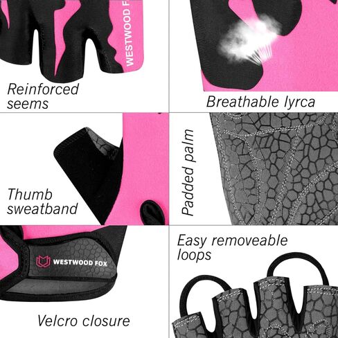 قفازات ركوب الدراجات نصف اصبع للجنسين، مقابض مبطنة، دراجة النخيل، قفازات الصيف للدراجات الجبلية للرجال والنساء، مضادة للانزلاق بدون اصابع، دراجة جبلية قصيرة، رياضية، المشي لمسافات طويلة، تسلق الصالة الرياضية in Kuwait