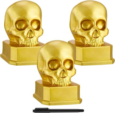 3 Pack Halloween Skull Sculpture Trophies with Mark Pen Halloween Costume Resin Skull Trophy for Contest Awards Funny Halloween Party Prizes for Adults Party Supplies in Saudi Arabia