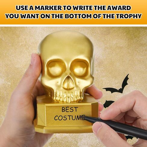 3 Pack Halloween Skull Sculpture Trophies with Mark Pen Halloween Costume Resin Skull Trophy for Contest Awards Funny Halloween Party Prizes for Adults Party Supplies in Saudi Arabia