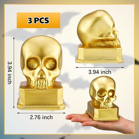3 Pack Halloween Skull Sculpture Trophies with Mark Pen Halloween Costume Resin Skull Trophy for Contest Awards Funny Halloween Party Prizes for Adults Party Supplies in Saudi Arabia