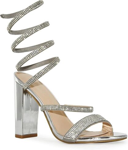Women's Formal Rhinestone Coil Spiral Ankle Wrap Strap High Chunky Block Heels Morris-567, 9, Black Sue in Saudi Arabia
