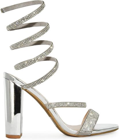 Women's Formal Rhinestone Coil Spiral Ankle Wrap Strap High Chunky Block Heels Morris-567, 9, Black Sue in Saudi Arabia